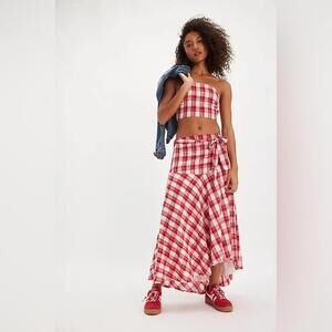 $168 Free People After You Set Plaid features cropped strapless top Sz M #1234